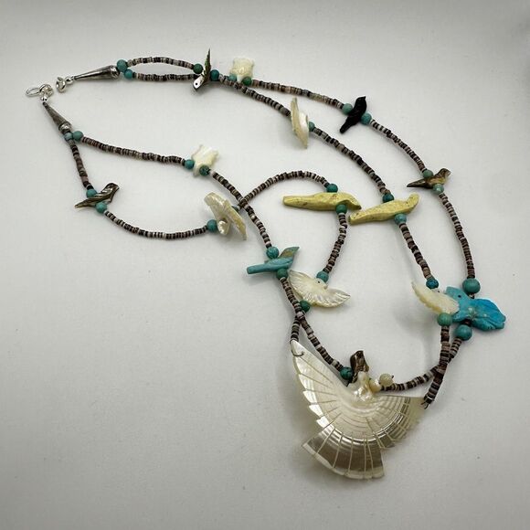 Amazing Zuni-style Fetish necklace with heishi shell, turquoise, stone beads! - Picture 13 of 16